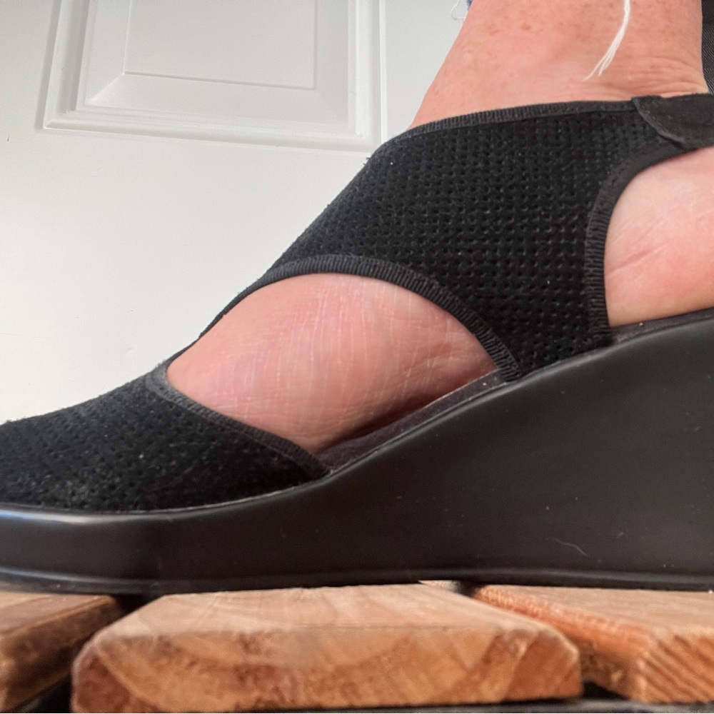 BROWNS Black Wedge Sandal with Ankle Strap - Picture 2 of 10